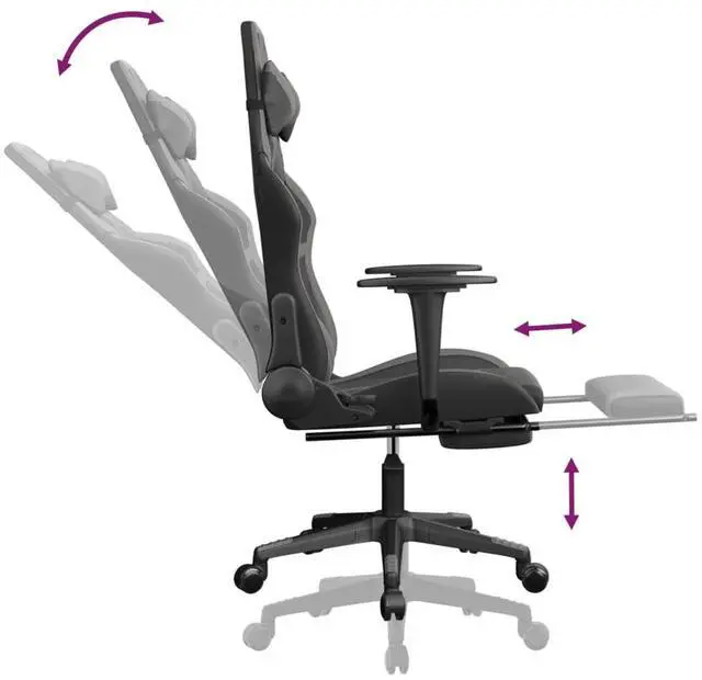 Alt view image 7 of 7 - vidaXL Massage Gaming Chair with Footrest and Headrest, Black and Grey