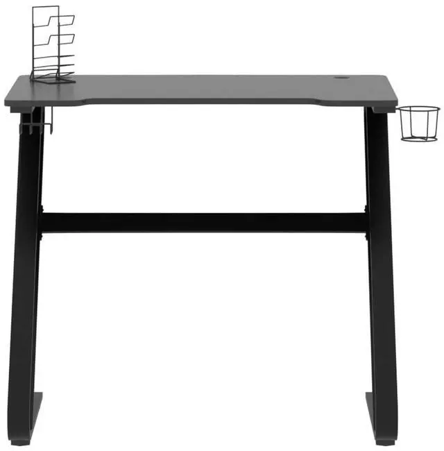 Alt view image 3 of 7 - vidaXL 35 Inch Gaming Desk with ZZ-Shaped Legs, Ergonomic Computer Desk with Earphone & Controller Racks, Cup Holder, Sturdy PC Desk for Gamers and Home Office, Black