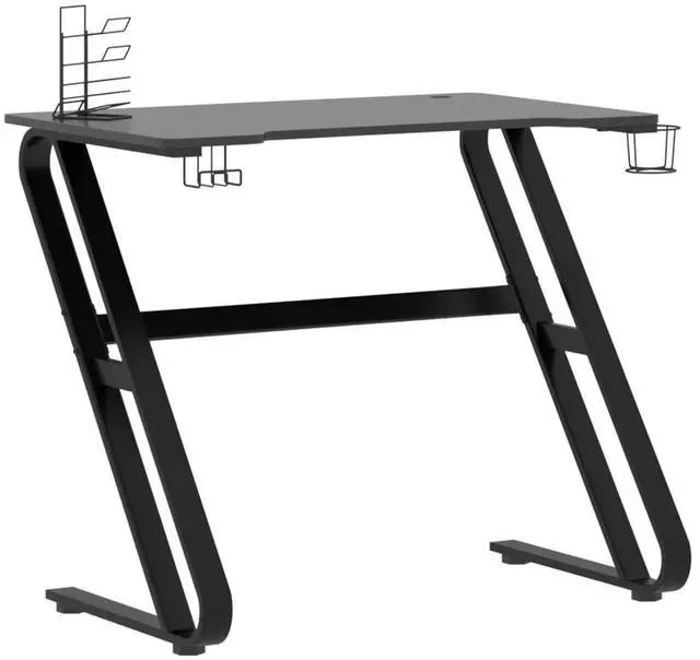 Alt view image 2 of 7 - vidaXL 35 Inch Gaming Desk with ZZ-Shaped Legs, Ergonomic Computer Desk with Earphone & Controller Racks, Cup Holder, Sturdy PC Desk for Gamers and Home Office, Black