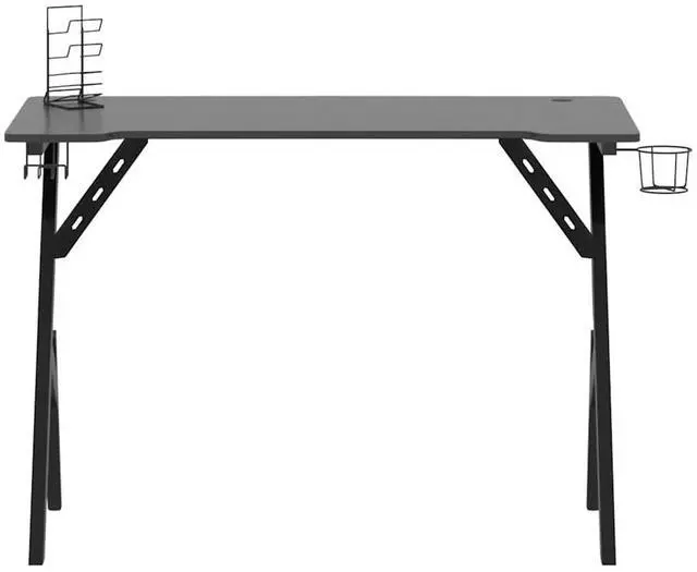 Alt view image 3 of 7 - vidaXL 43 Inch Gaming Desk with Y-Shaped Legs, Ergonomic Computer Desk with Earphone & Controller Racks, Cup Holder, Sturdy PC Desk for Gamers and Home Office, Black