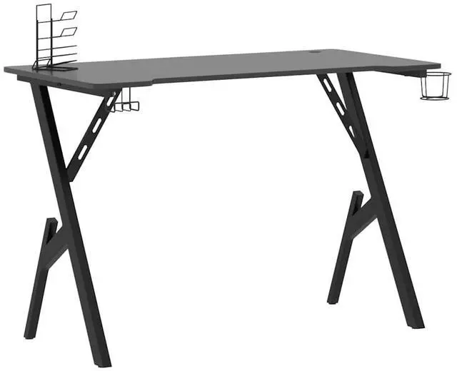 Alt view image 2 of 7 - vidaXL 43 Inch Gaming Desk with Y-Shaped Legs, Ergonomic Computer Desk with Earphone & Controller Racks, Cup Holder, Sturdy PC Desk for Gamers and Home Office, Black