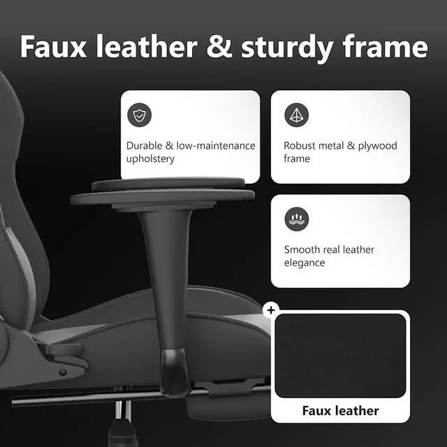 Alt view image 5 of 7 - vidaXL Massage Gaming Chair with Footrest and Headrest, Black
