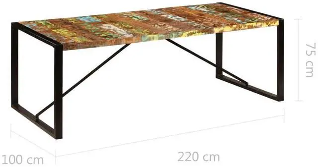 Alt view image 6 of 7 - vidaXL Dining Table 86.6"x39.4"x29.5" Solid Reclaimed Wood