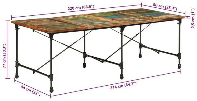 Alt view image 4 of 7 - vidaXL Dining Table Kitchen Restaurant Dinner Furniture Solid Wood Reclaimed