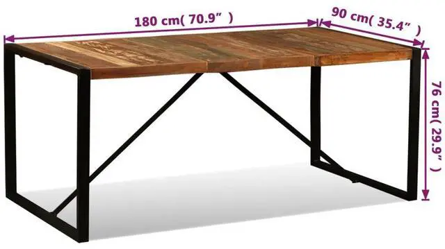 Alt view image 4 of 7 - vidaXL Dining Table Solid Reclaimed Wood Vintage 70.9" Kitchen Dining Room