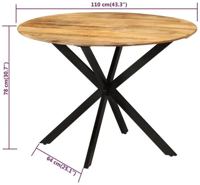 Alt view image 7 of 10 - vidaXL Dining Table 43.3"x30.7" Solid Wood Mango and Steel