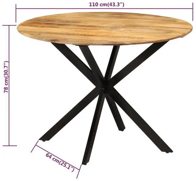 Alt view image 9 of 10 - vidaXL Dining Table 43.3"x30.7" Solid Wood Mango and Steel
