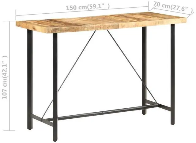 Alt view image 7 of 7 - vidaXL Solid Rough Mango Wood Bar Table 59.1" Kitchen Dining Dinner Table