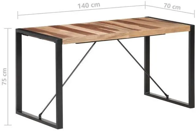 Alt view image 10 of 13 - vidaXL Dining Table 55.1"x27.6"x29.5" Solid Wood with Sheesham Finish