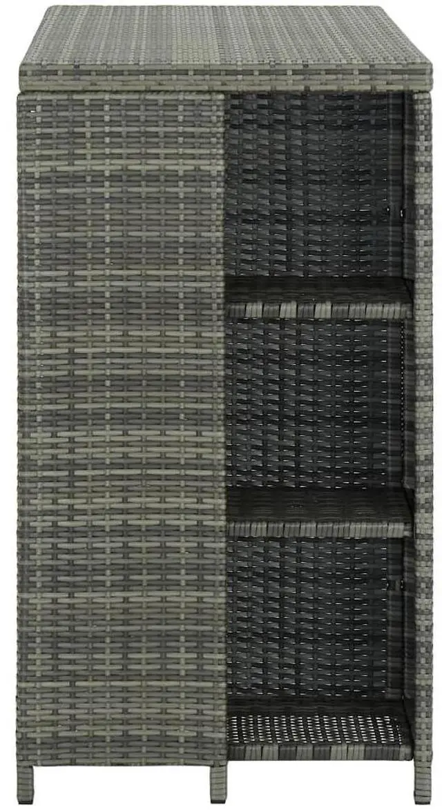 Alt view image 3 of 15 - vidaXL Bar Table with Storage Rack Gray Poly Rattan Dining Room Kitchen Table