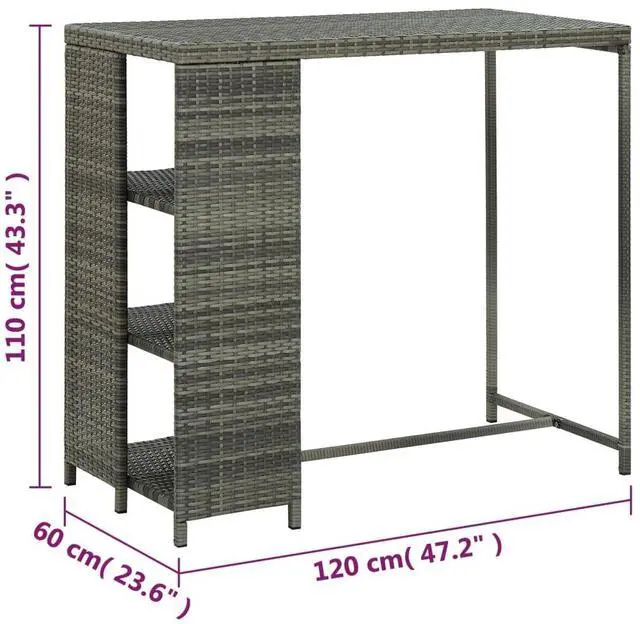Alt view image 7 of 15 - vidaXL Bar Table with Storage Rack Gray Poly Rattan Dining Room Kitchen Table
