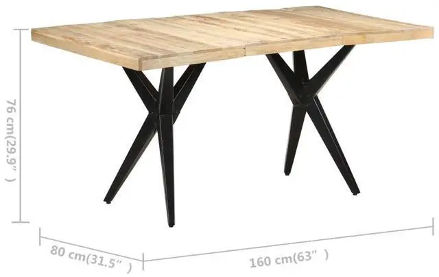 Alt view image 8 of 8 - vidaXL Dining Table 63"x31.5"x29.9" Rough Mango Wood