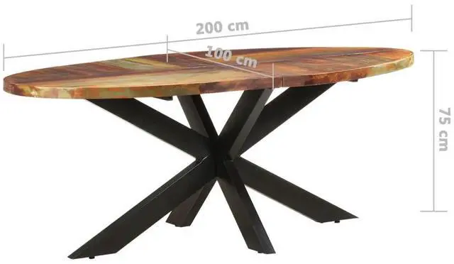 Alt view image 4 of 7 - vidaXL Dining Table Oval Solid Reclaimed Wood Home Dinner Dining Bistro Table