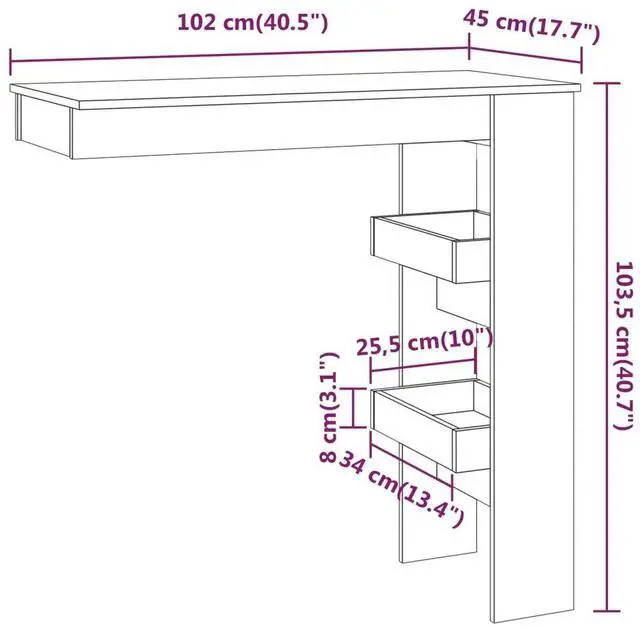 Alt view image 7 of 10 - vidaXL Wall Bar Table White 40.2"x17.7"x40.7" Engineered Wood