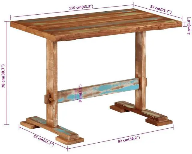 Alt view image 4 of 7 - vidaXL Dining Table Dinner Kitchen Restaurant Furniture Solid Wood Reclaimed