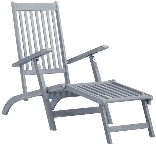 Alt view image 2 of 7 - vidaXL Deckchair Lounge Chair with Footrest and Cushion Solid Acacia Wood