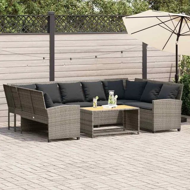 Main image of vidaXL Patio Sofa with Cushions Gray Poly Rattan garden sofa garden seating