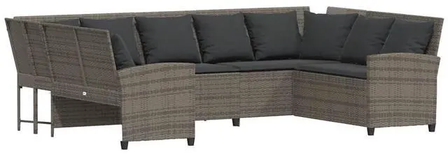 Alt view image 2 of 7 - vidaXL Patio Sofa with Cushions Gray Poly Rattan garden sofa garden seating