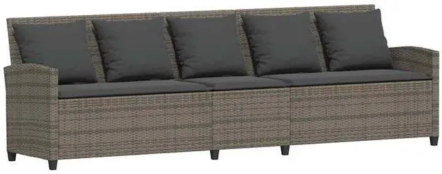 Alt view image 5 of 7 - vidaXL Patio Sofa with Cushions Gray Poly Rattan garden sofa garden seating