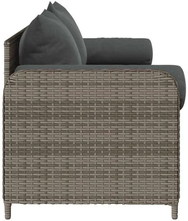 Alt view image 5 of 7 - vidaXL Patio Sofa with Cushions 3-Seater Gray Poly Rattan garden sofa