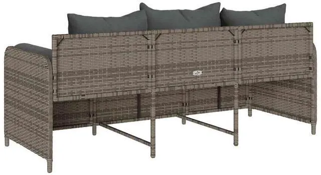 Alt view image 6 of 7 - vidaXL Patio Sofa with Cushions 3-Seater Gray Poly Rattan garden sofa