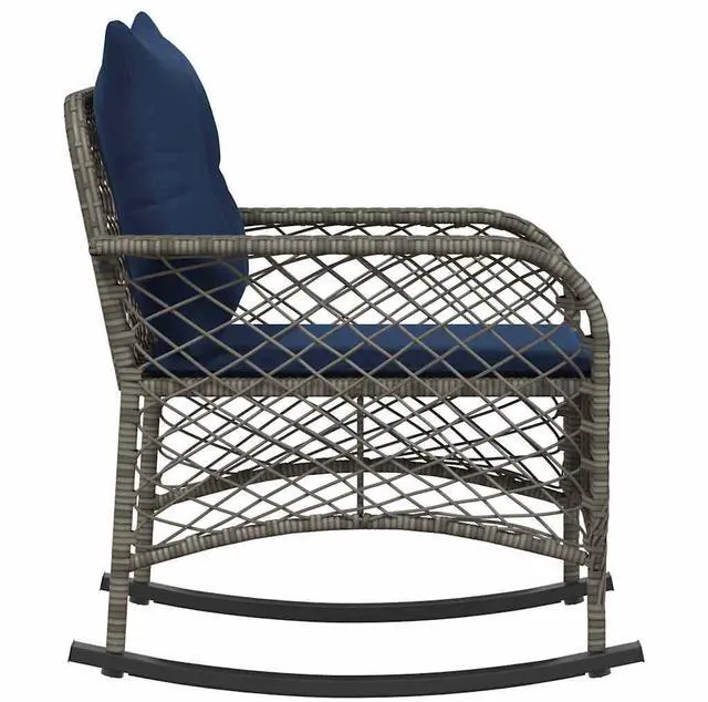 Alt view image 5 of 7 - vidaXL Patio Rocking Chair with Cushions Gray Poly Rattan garden rocking chair