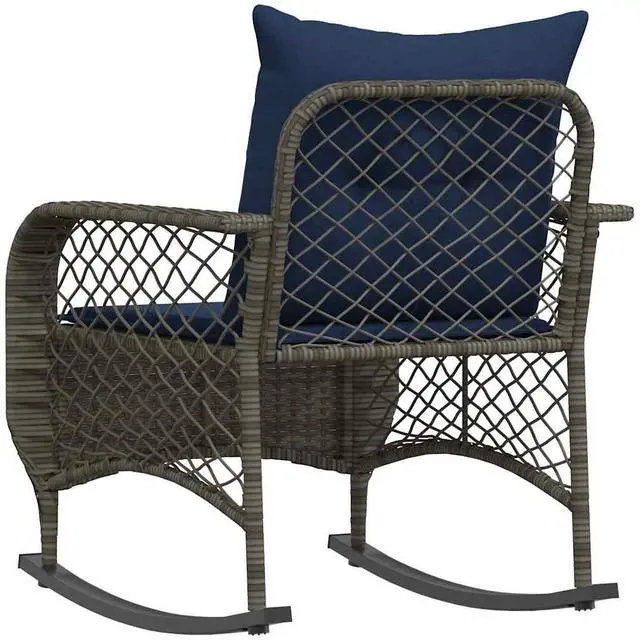 Alt view image 6 of 7 - vidaXL Patio Rocking Chair with Cushions Gray Poly Rattan garden rocking chair