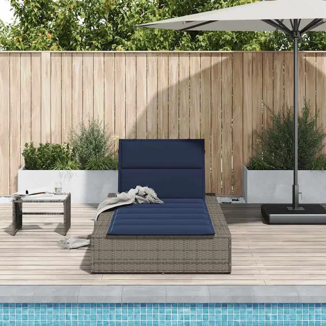 Alt view image 3 of 7 - vidaXL Sunbed with Floating Cushion Gray Poly Rattan outdoor sunbed