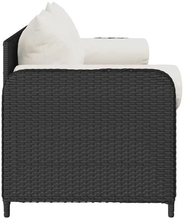 Alt view image 5 of 7 - vidaXL Patio Sofa with Cushions 3-Seater Black Poly Rattan garden sofa