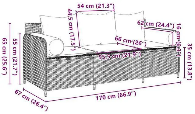 Alt view image 4 of 7 - vidaXL Patio Sofa with Cushions 3-Seater Black Poly Rattan garden sofa