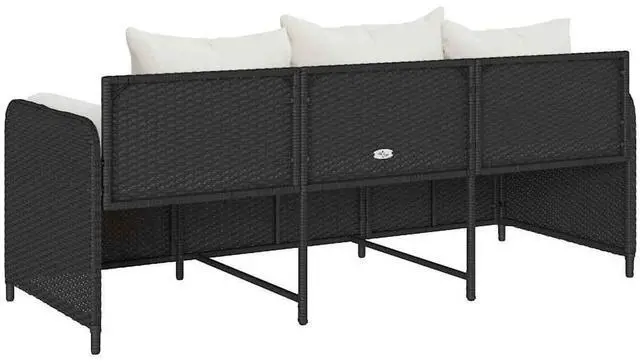 Alt view image 6 of 7 - vidaXL Patio Sofa with Cushions 3-Seater Black Poly Rattan garden sofa