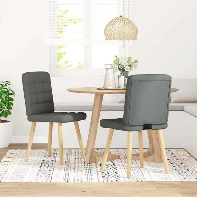 Alt view image 2 of 7 - vidaXL Dining Chairs 2 pcs  Dark Gray  Fabric dinner chair kitchen chair