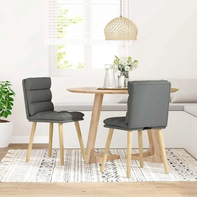 Alt view image 2 of 7 - vidaXL Dining Chairs 2 pcs Dark Gray Fabric dinner chair kitchen chair