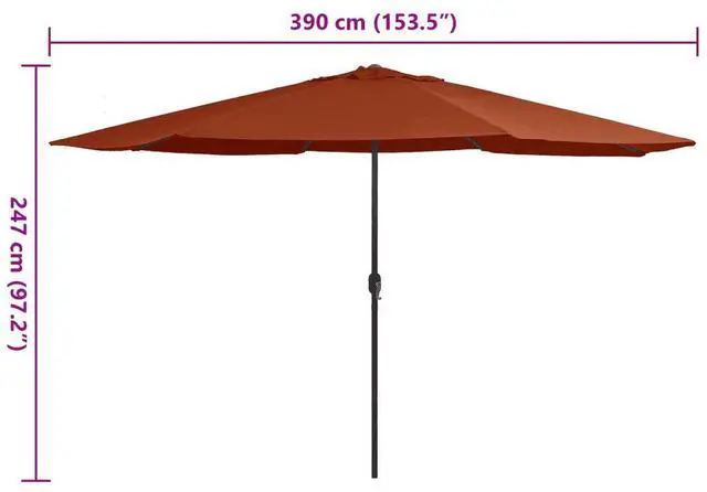 Alt view image 4 of 7 - vidaXL Garden Parasol with Metal Pole Patio Umbrella Sunshade 153.5" Terracotta