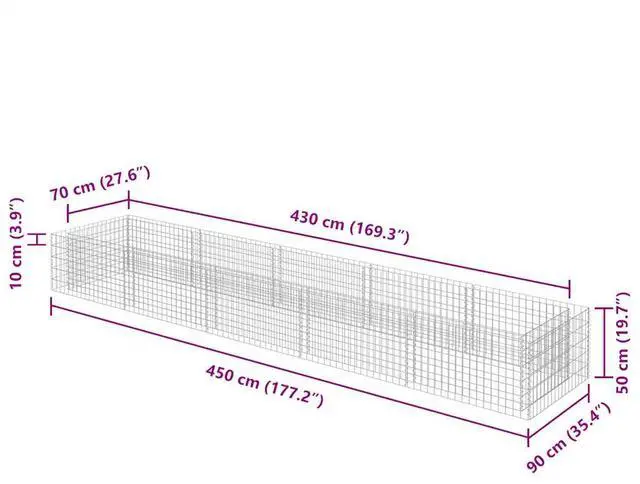 Alt view image 4 of 10 - vidaXL Gabion Raised Bed Galvanized Steel 177.2" Raised Garden Bed Flower Box