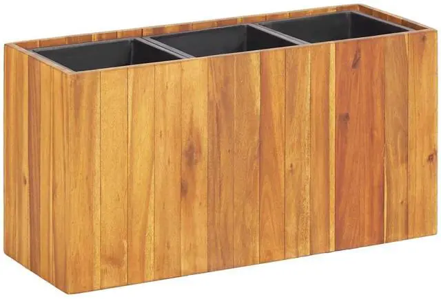 Alt view image 13 of 13 - vidaXL Solid Acacia Wood Garden Planter with 3 Pots Raised Bed Flower Box
