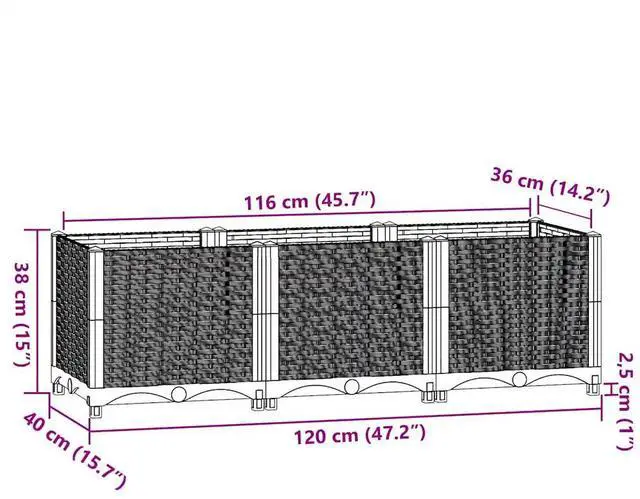 Alt view image 4 of 17 - vidaXL Raised Bed 47.2" Polypropylene Outdoor Garden Planter Flower Box Pot