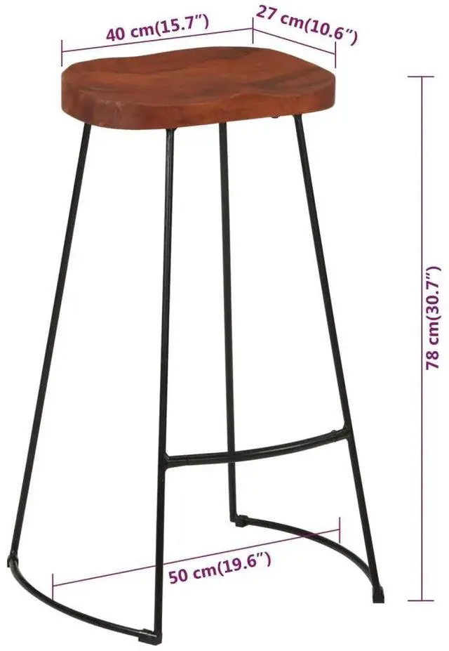 Alt view image 7 of 10 - vidaXL Gavin Bar Stools 2 pcs 19.7"x15.7"x30.7" Solid Wood Mango