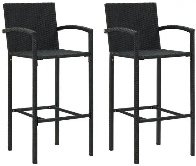 Alt view image 7 of 7 - vidaXL Bar Stool 2 Pcs Counter Height Bar Stool for Kitchen Black Poly Rattan
