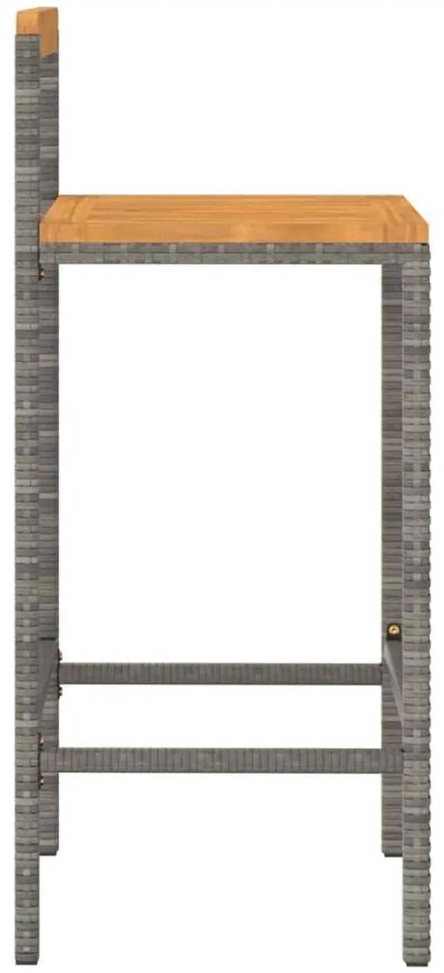 Alt view image 5 of 7 - vidaXL Bar Stool 2 Pcs Patio Furniture Gray Poly Rattan and Solid Wood Acacia