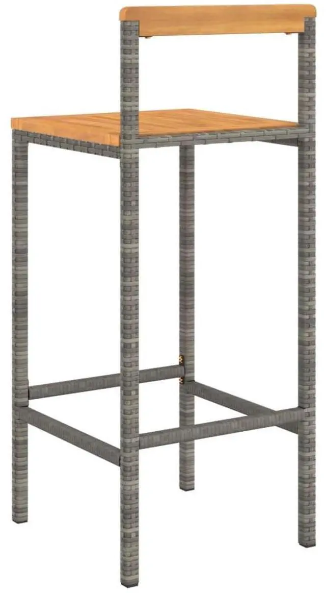 Alt view image 6 of 7 - vidaXL Bar Stool 2 Pcs Patio Furniture Gray Poly Rattan and Solid Wood Acacia