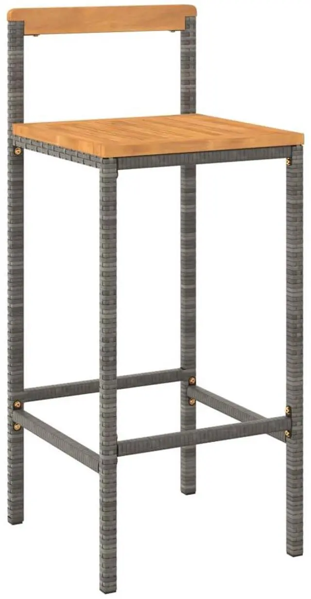 Alt view image 3 of 7 - vidaXL Bar Stool 2 Pcs Patio Furniture Gray Poly Rattan and Solid Wood Acacia