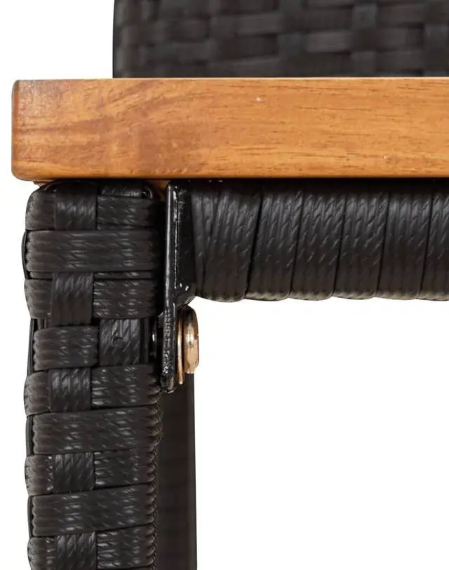 Alt view image 7 of 7 - vidaXL Bar Stool 2 Pcs Patio Furniture Black Poly Rattan and Solid Wood Acacia