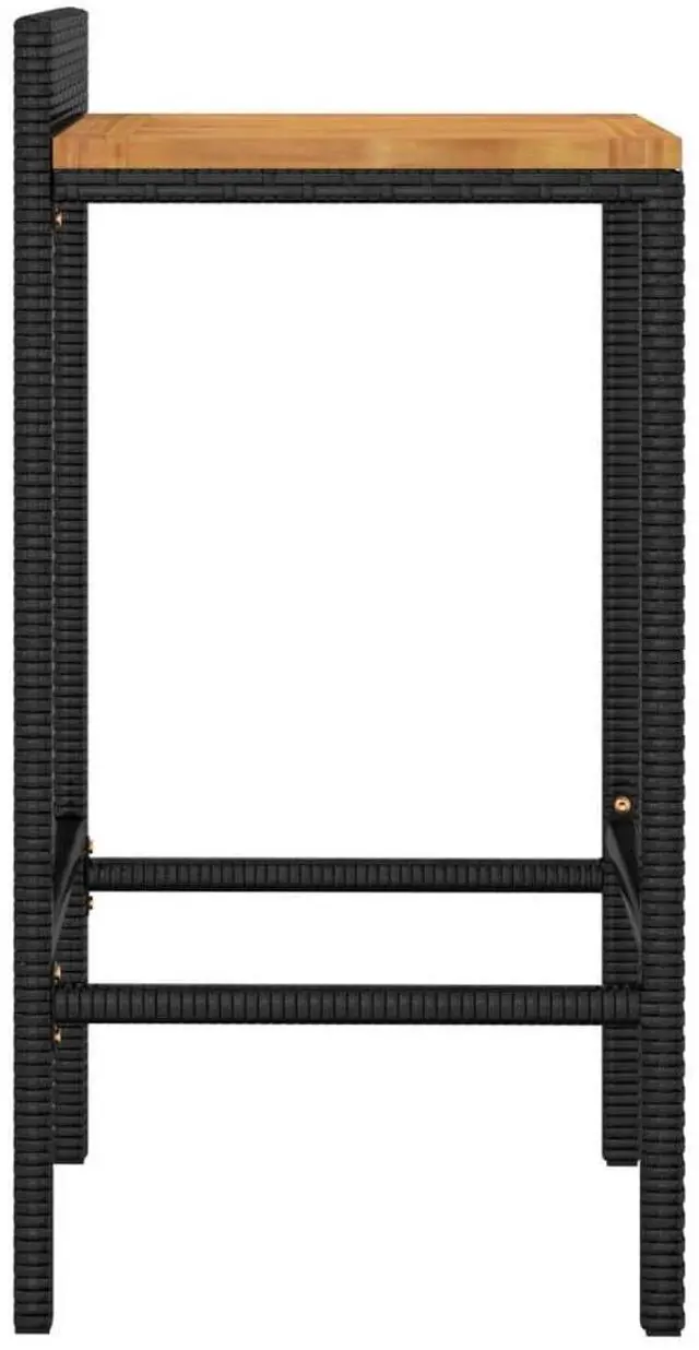 Alt view image 5 of 7 - vidaXL Bar Stool 2 Pcs Patio Furniture Black Poly Rattan and Solid Wood Acacia