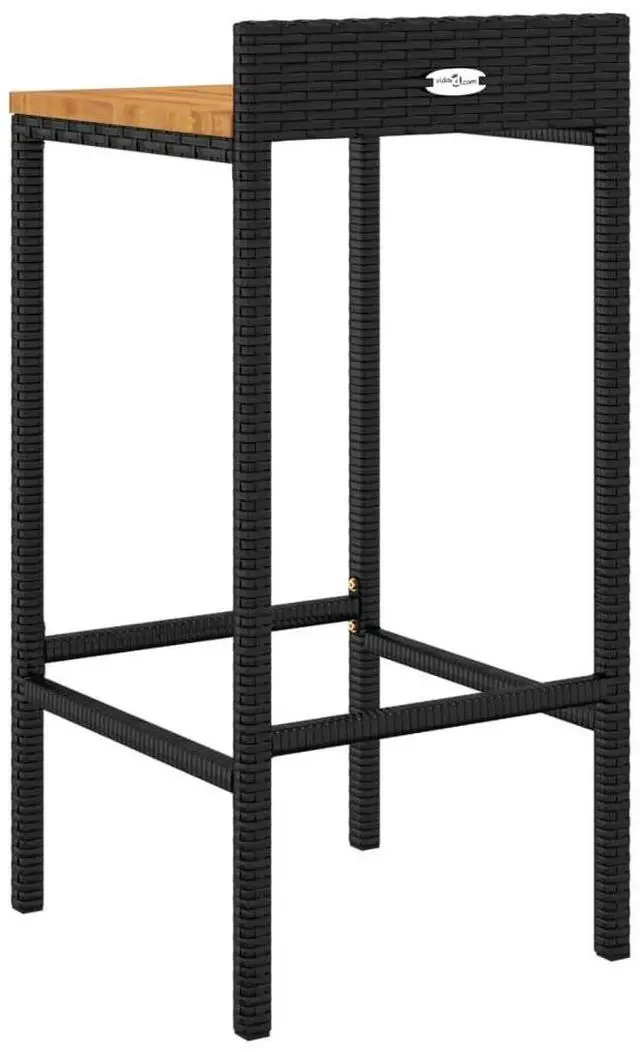Alt view image 6 of 7 - vidaXL Bar Stool 2 Pcs Patio Furniture Black Poly Rattan and Solid Wood Acacia