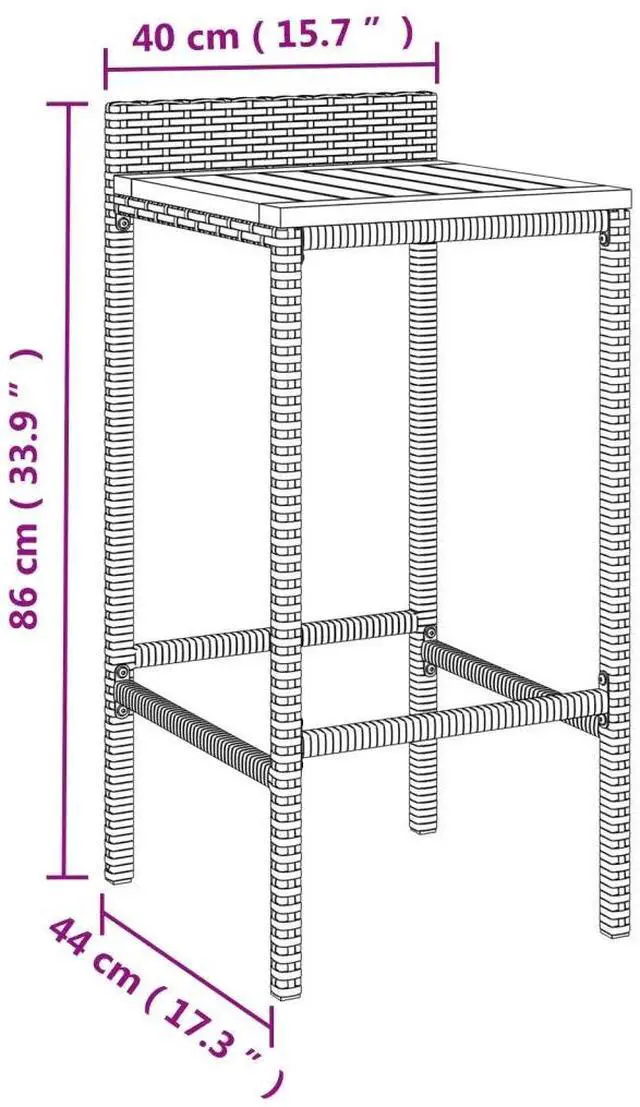 Alt view image 4 of 7 - vidaXL Bar Stool 2 Pcs Patio Furniture Black Poly Rattan and Solid Wood Acacia