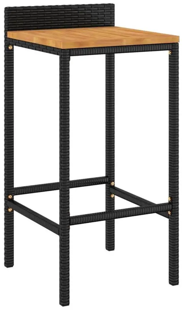 Alt view image 3 of 7 - vidaXL Bar Stool 2 Pcs Patio Furniture Black Poly Rattan and Solid Wood Acacia