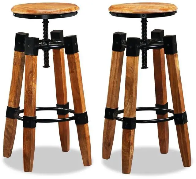 Alt view image 16 of 17 - vidaXL Bar Stools Adjustable Bar Seat Counter Height Stools 2 Pcs Solid Wood