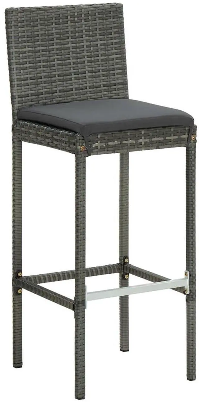 Alt view image 2 of 7 - vidaXL Bar Stool 6 Pcs Counter Height Bar Stool with Cushions Gray Poly Rattan