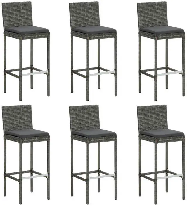 Main image of vidaXL Bar Stool 6 Pcs Counter Height Bar Stool with Cushions Gray Poly Rattan